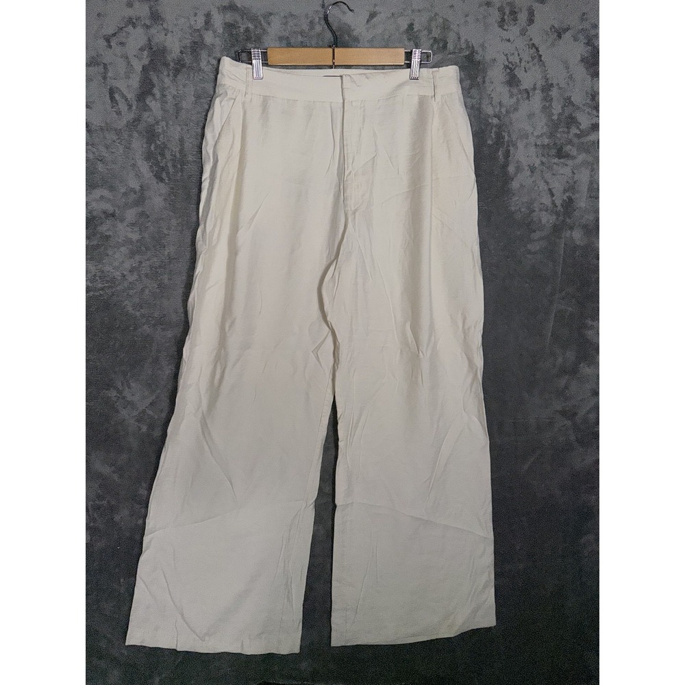 ZARA Womens Cream Wide Leg Pants L Waist Casual Relaxed Flowy